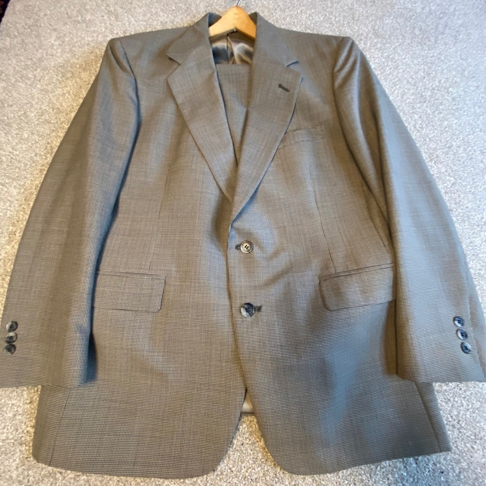 Johnny Carson Vintage‎ Houndstooth Suit Mens 44R Tan Brown 2 Piece 36"x31"